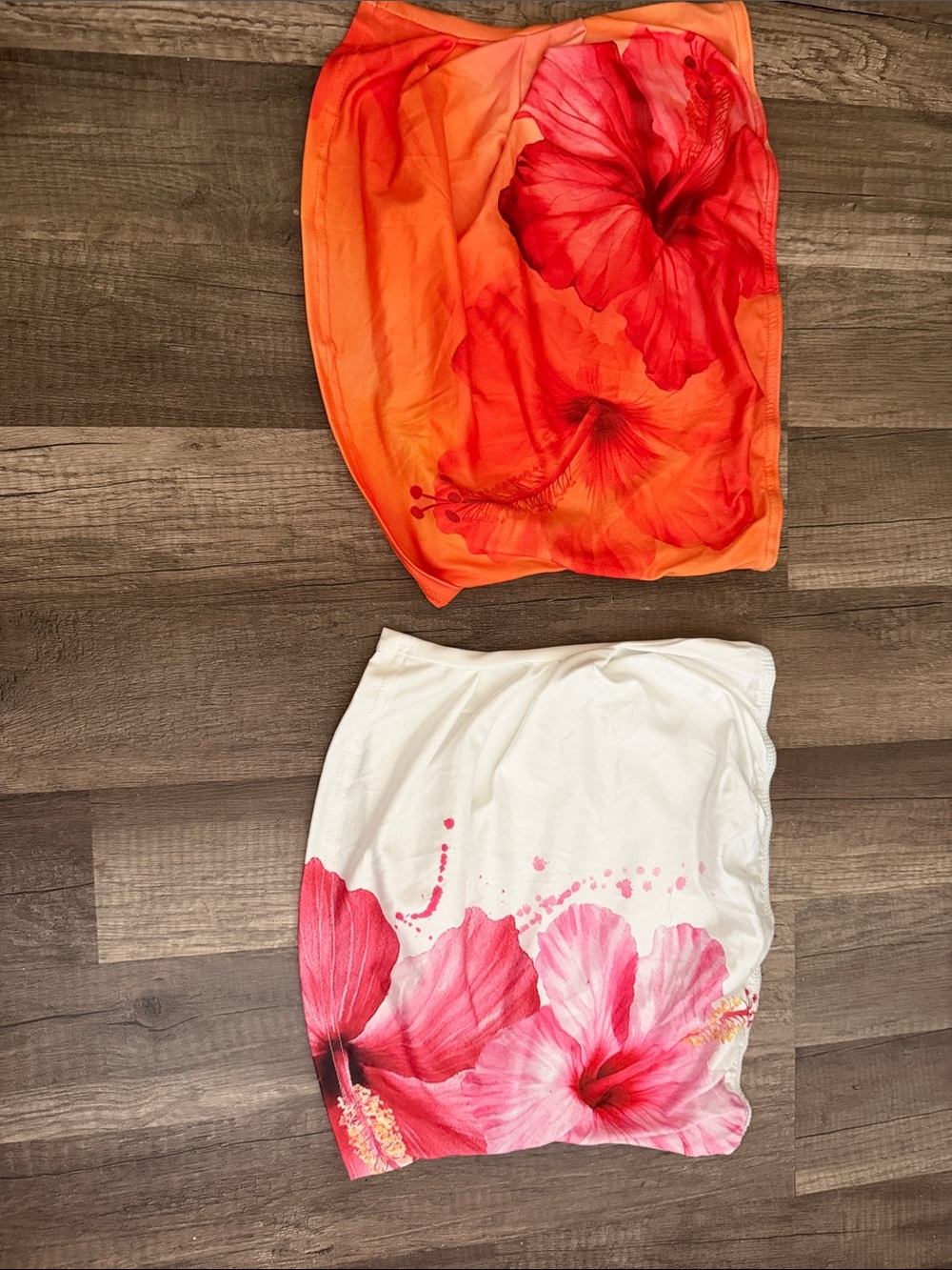Floral Print Tube Tops – Orange & White